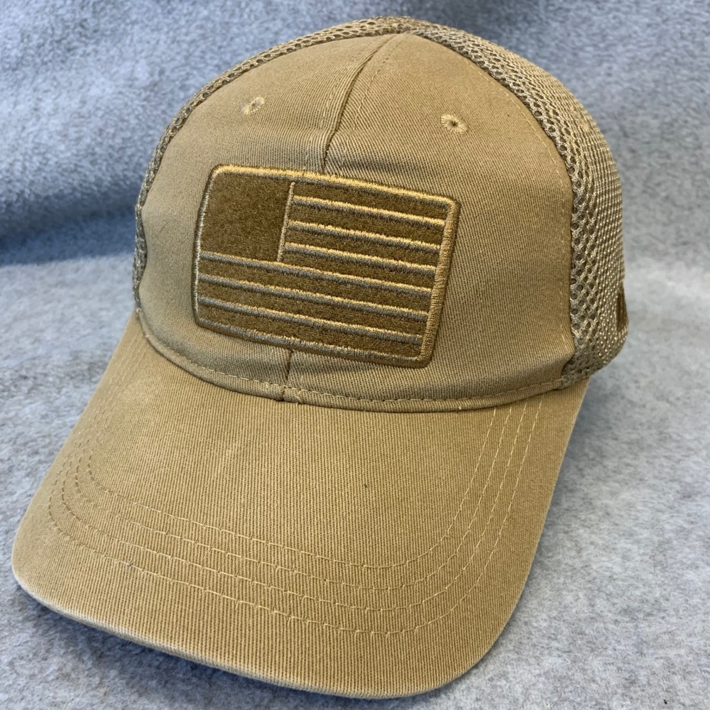 American Flag Patch Mens Tan Highland Tactical Mesh Trucker Hat OSFM